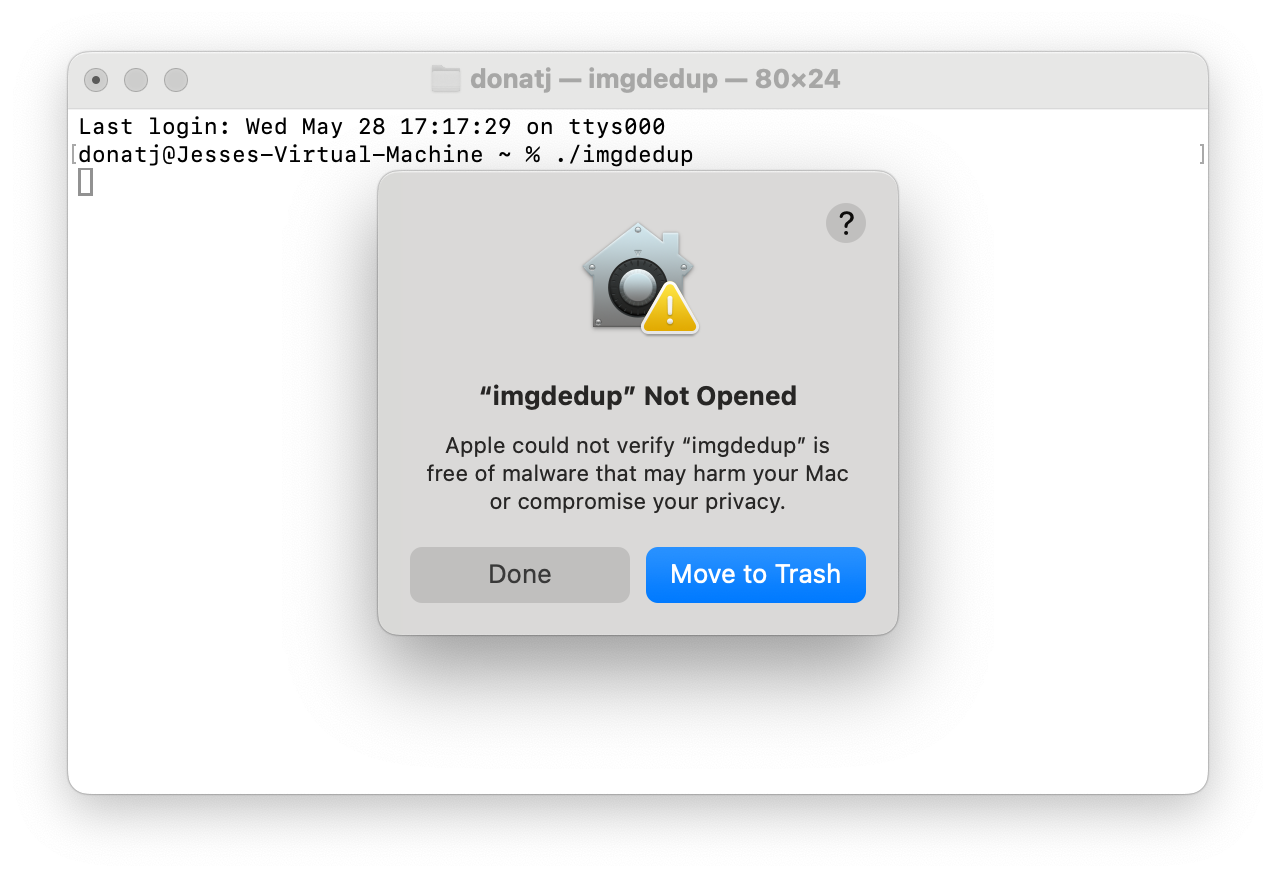 Message: Apple could not verify [binary] is free of malware that may harm your Mac or compromise your privacy